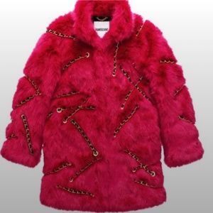 MOSCHINO H AND M PINK FAUX FUR COAT
